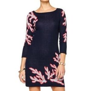 Lilly Pulitzer Polly Sweater Shift Dress True Navy Coral Jacquard S